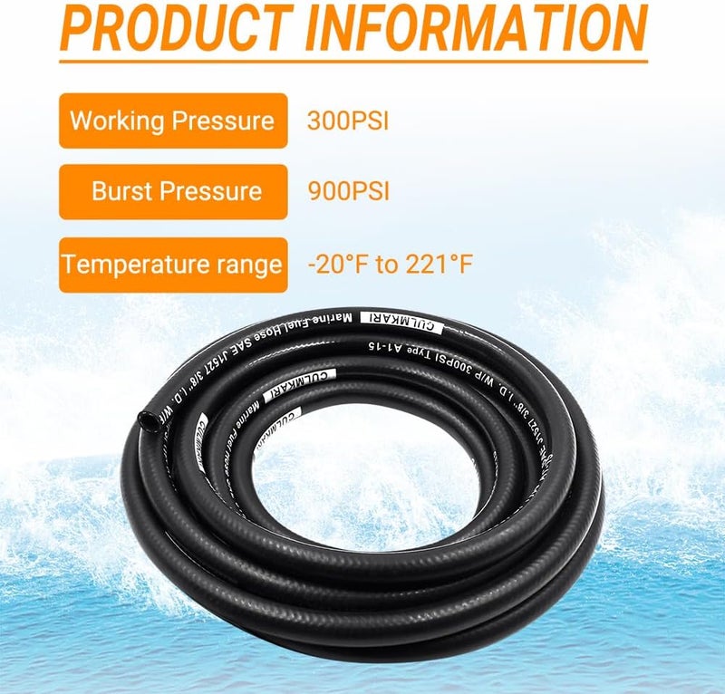 CULMKARI 3/8'' Marine Fuel Hose Feed Line Rubber Type A1-15 / SAE J1527 Standards Fits Ships and Marine Equipment (10 Ft) - Image 4